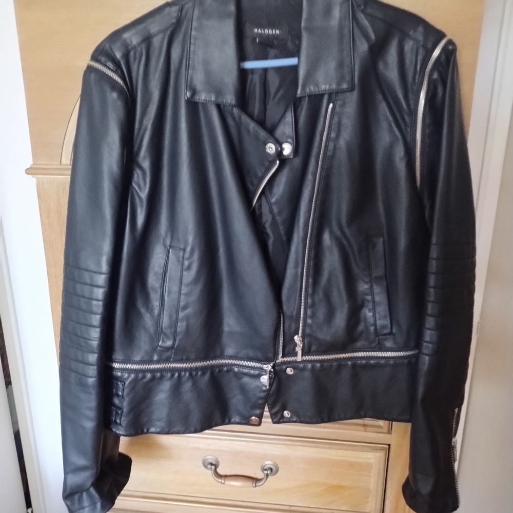 Halogen Black Faux Leather Moto Jacket